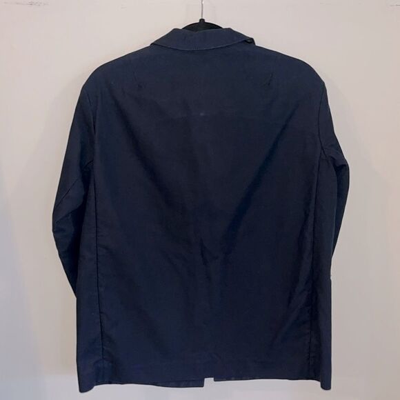 Sandro dark navy cotton blazer with black leather accents - Picture 6 of 6